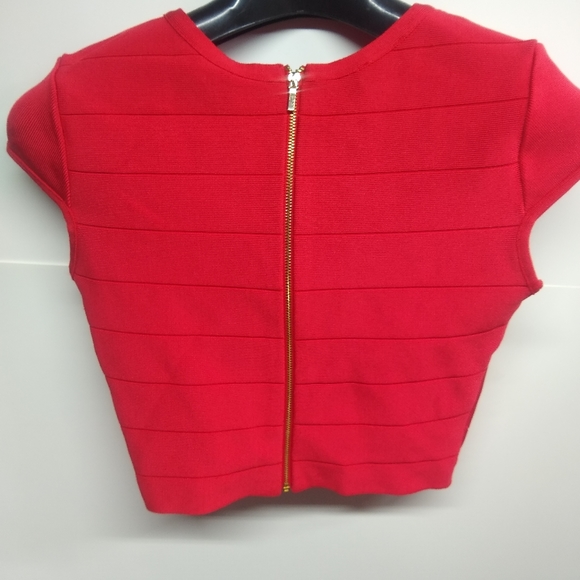 Red Bebe crop top with gold studs. Size xs - Picture 2 of 8